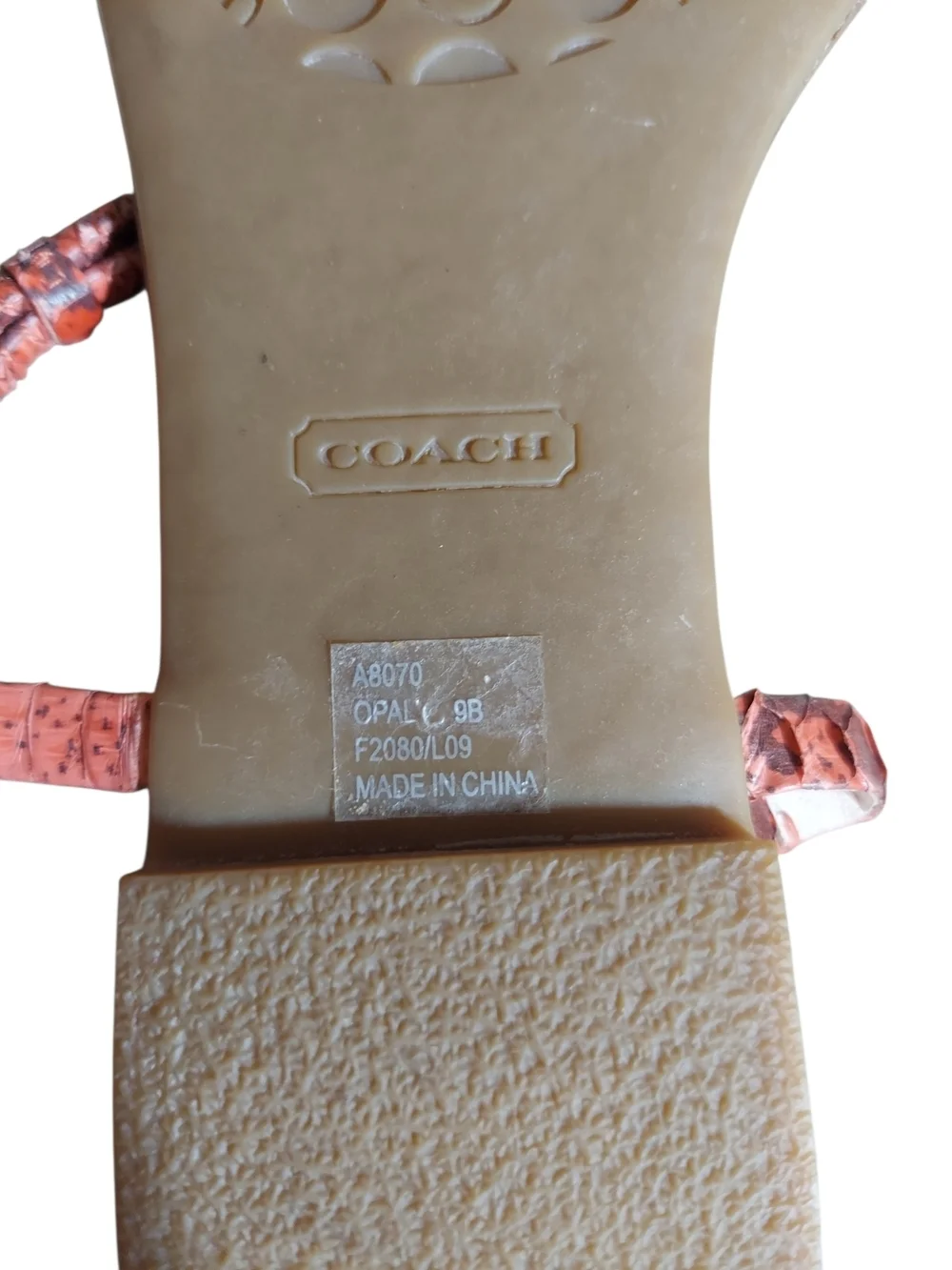 Coach Opal Snake T Strap Sandals Coral Leather Thong Flat Boho Resort